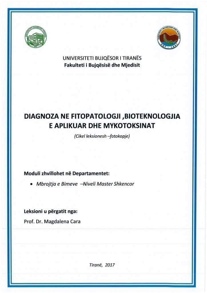 diagnoza ne fitopatologji, bioteknologjia e aplikuar dhe mykotoksinat- Magdalena cara