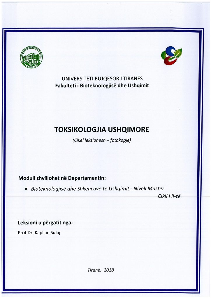 Toksikologjia Ushqimore – Prof.Dr. Kapllan Sulaj