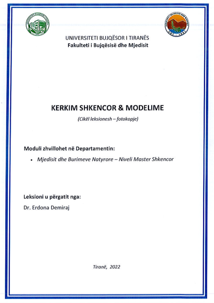 Kerkim Shkencor & Modelime – Dr. Erdona Demiraj